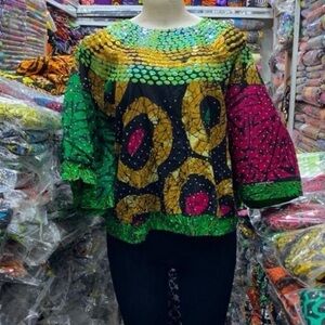 Colorful Women's Blouse with Geometric Patterns